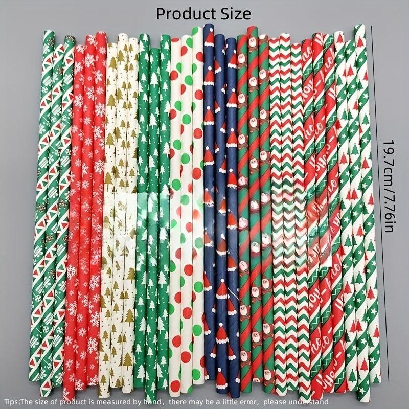 25pcs Christmas Paper Straw Santa Claus Christmas Tree Party Decoration