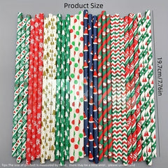 25pcs Christmas Paper Straw Santa Claus Christmas Tree Party Decoration