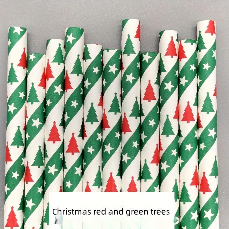 25pcs Christmas Paper Straw Santa Claus Christmas Tree Party Decoration