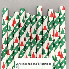 25pcs Christmas Paper Straw Santa Claus Christmas Tree Party Decoration