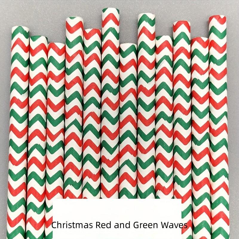 25pcs Christmas Paper Straw Santa Claus Christmas Tree Party Decoration