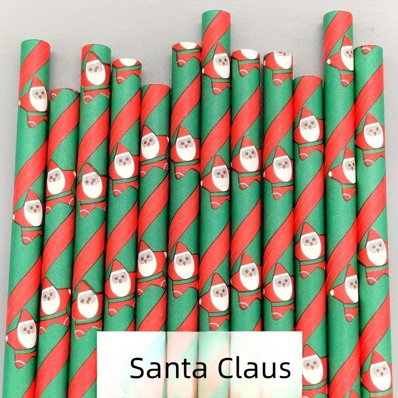 25pcs Christmas Paper Straw Santa Claus Christmas Tree Party Decoration