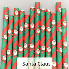 25pcs Christmas Paper Straw Santa Claus Christmas Tree Party Decoration