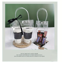 10pcs Plastic Clear Bags With Handle Transparent PVC Gift Wrap Bag