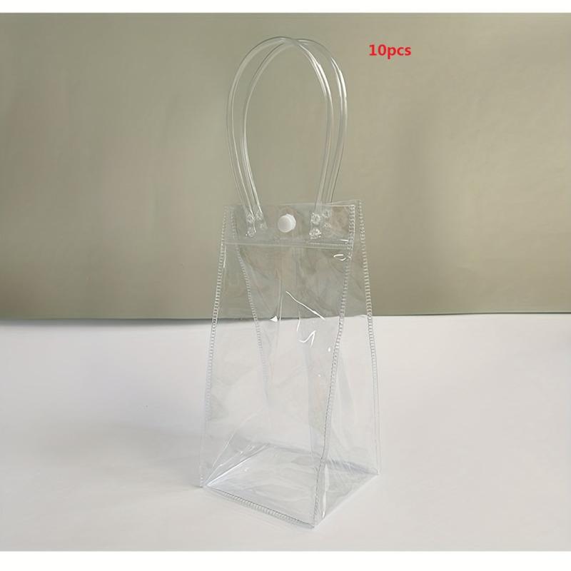 10pcs Plastic Clear Bags With Handle Transparent PVC Gift Wrap Bag