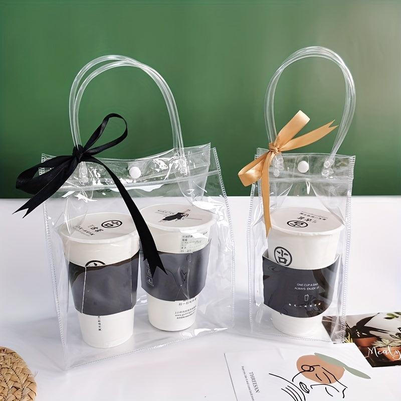10pcs Plastic Clear Bags With Handle Transparent PVC Gift Wrap Bag