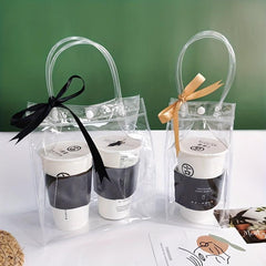 10pcs Plastic Clear Bags With Handle Transparent PVC Gift Wrap Bag