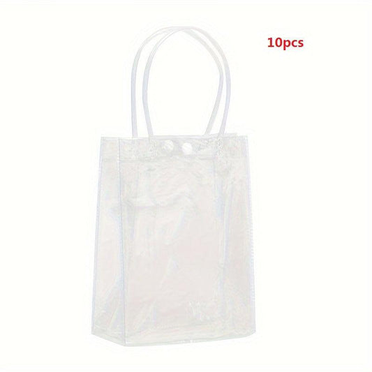 10pcs Plastic Clear Bags With Handle Transparent PVC Gift Wrap Bag