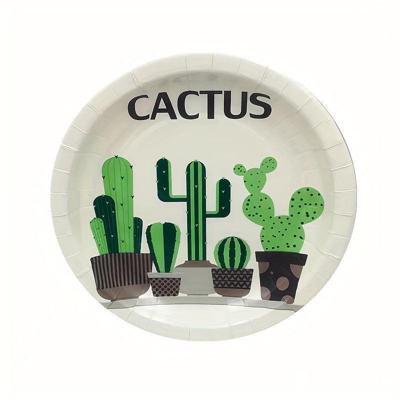 20pcs Disposable Food Paper Plates For BBQ Party Cake Dessert & Cactus Tableware