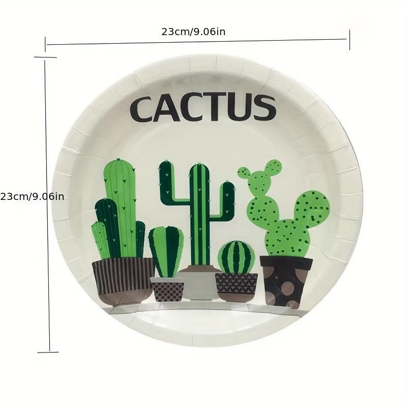20pcs Disposable Food Paper Plates For BBQ Party Cake Dessert & Cactus Tableware