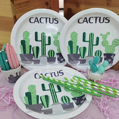 20pcs Disposable Food Paper Plates For BBQ Party Cake Dessert & Cactus Tableware