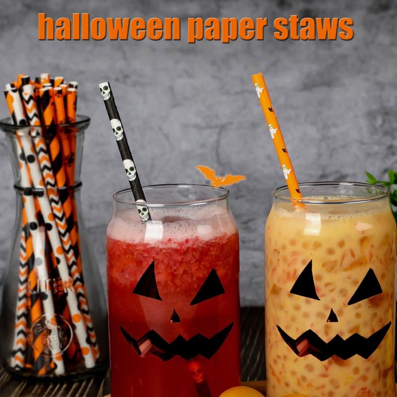50pcs Halloween Disposable Drinking Paper Straws Party Decoration