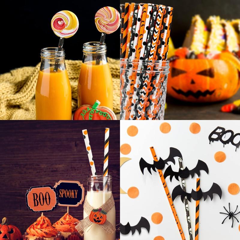 50pcs Halloween Disposable Drinking Paper Straws Party Decoration