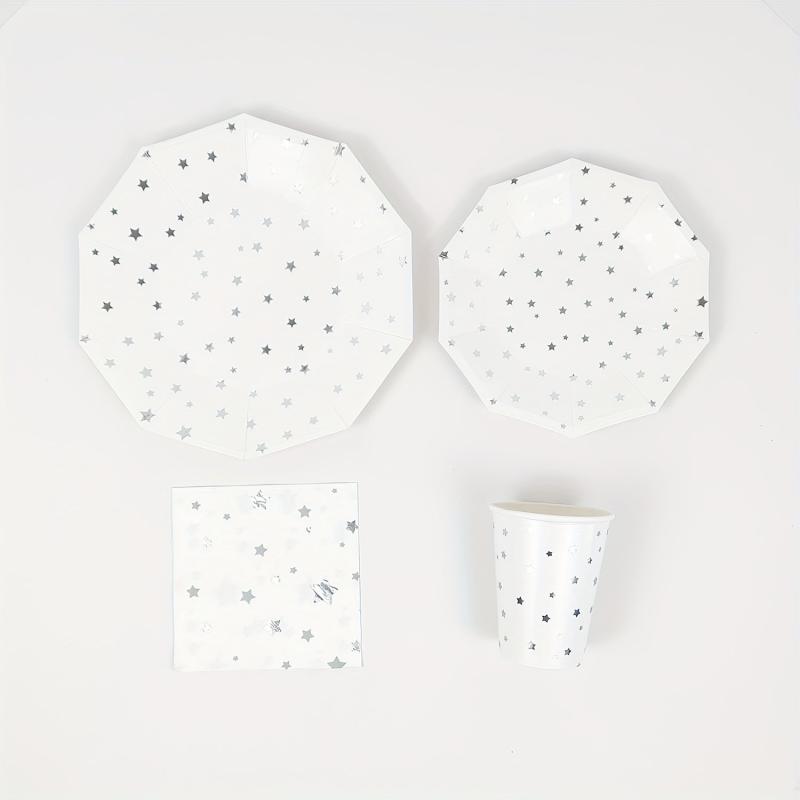 16pcs Disposable Dinnerware Set Silvery Star Party Decoration