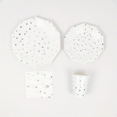16pcs Disposable Dinnerware Set Silvery Star Party Decoration