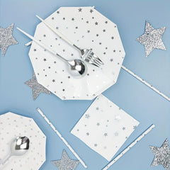 16pcs Disposable Dinnerware Set Silvery Star Party Decoration