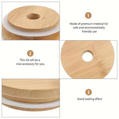 8Pcs Bamboo Jar Lids With Straw Hole for Regular Mouth Mason Jar 70mm