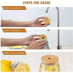 8Pcs Bamboo Jar Lids With Straw Hole for Regular Mouth Mason Jar 70mm