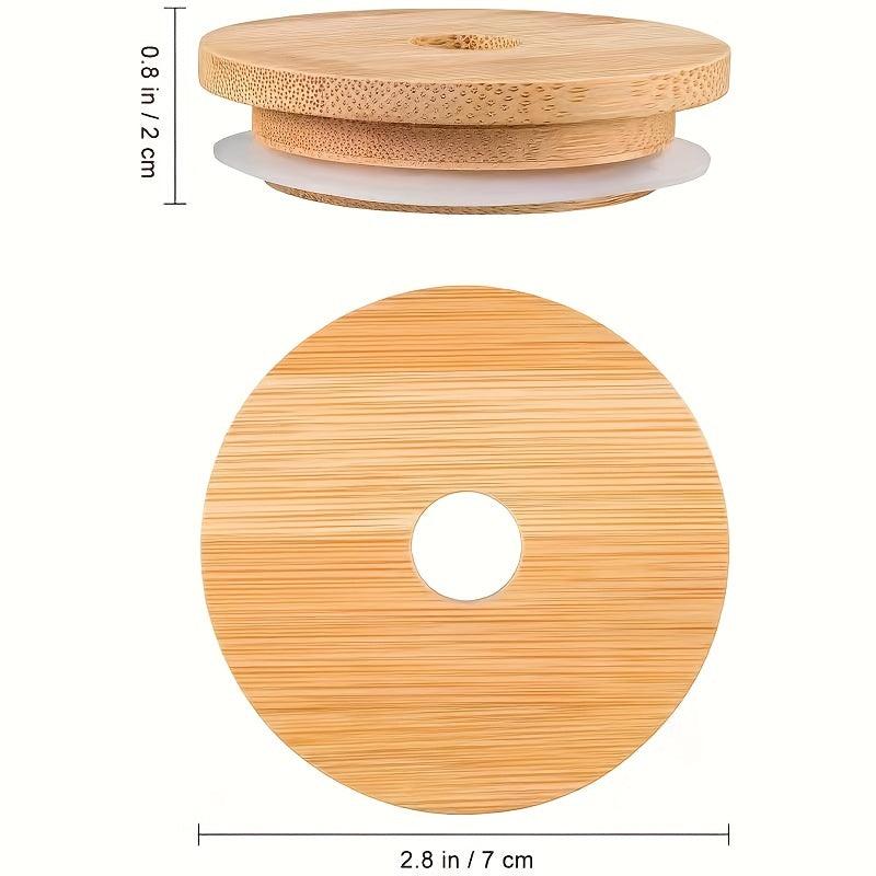 8Pcs Bamboo Jar Lids With Straw Hole for Regular Mouth Mason Jar 70mm