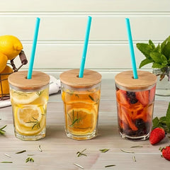 8Pcs Bamboo Jar Lids With Straw Hole for Regular Mouth Mason Jar 70mm