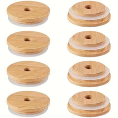 8Pcs Bamboo Jar Lids With Straw Hole for Regular Mouth Mason Jar 70mm
