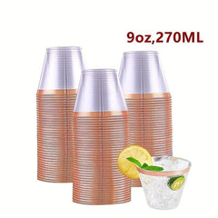50PCS 9oz Plastic Cups Clear - Disposable Cups with Silvery Rim