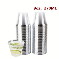 50PCS 9oz Plastic Cups Clear - Disposable Cups with Silvery Rim