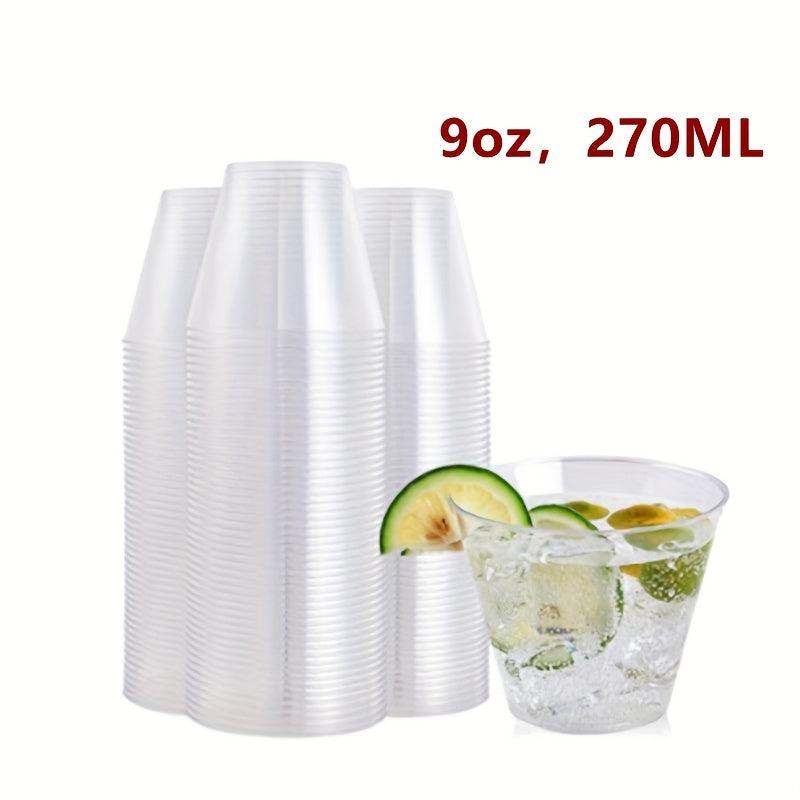 50PCS 9oz Plastic Cups Clear - Disposable Cups with Silvery Rim