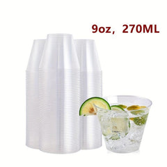 50PCS 9oz Plastic Cups Clear - Disposable Cups with Silvery Rim