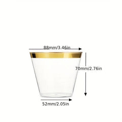 50PCS 9oz Plastic Cups Clear - Disposable Cups with Silvery Rim