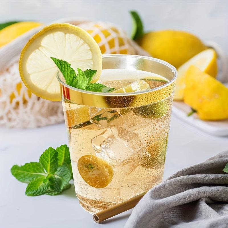 50PCS 9oz Plastic Cups Clear - Disposable Cups with Silvery Rim