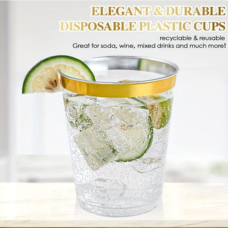 50PCS 9oz Plastic Cups Clear - Disposable Cups with Silvery Rim