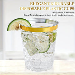 50PCS 9oz Plastic Cups Clear - Disposable Cups with Silvery Rim