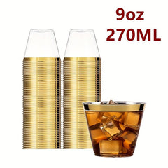 50PCS 9oz Plastic Cups Clear - Disposable Cups with Silvery Rim