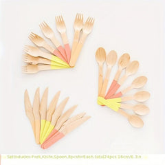 8pcs Disposable Cutlery Set Birch Wooden Fork Spoon Boxed Western Food