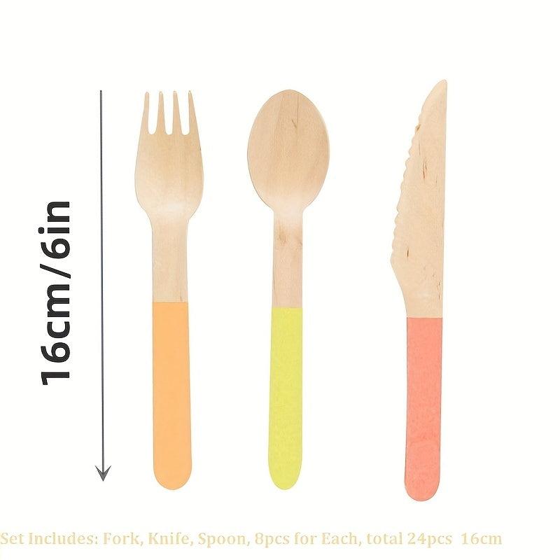 8pcs Disposable Cutlery Set Birch Wooden Fork Spoon Boxed Western Food