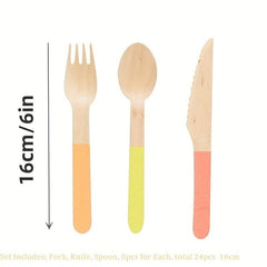 8pcs Disposable Cutlery Set Birch Wooden Fork Spoon Boxed Western Food