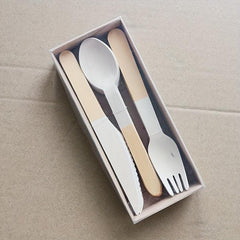 8pcs Disposable Cutlery Set Birch Wooden Fork Spoon Boxed Western Food
