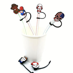5pcs Reusable Straw Caps Clown Skull Design for Drinks Fun Kitchen Accessories