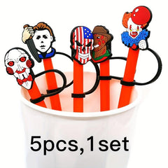 5pcs Reusable Straw Caps Clown Skull Design for Drinks Fun Kitchen Accessories