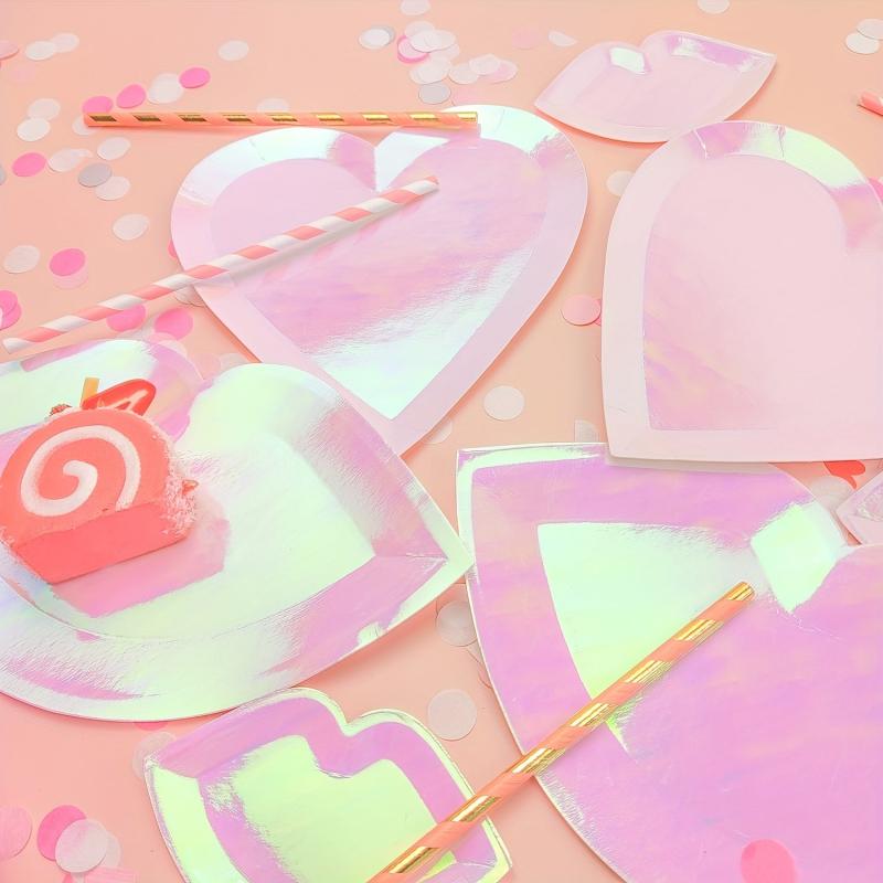 8pcs Pink Love Heart Lips Paper Plate Set
