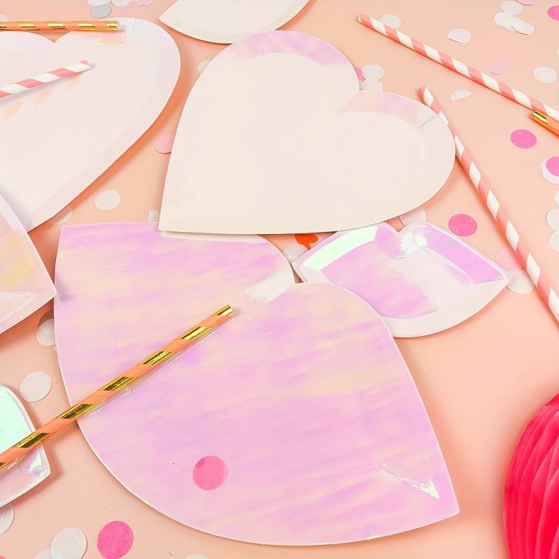 8pcs Pink Love Heart Lips Paper Plate Set