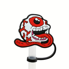 5pcs Horror Clown Silicone Straw Plug Halloween Decor
