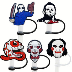 5pcs Horror Clown Silicone Straw Plug Halloween Decor