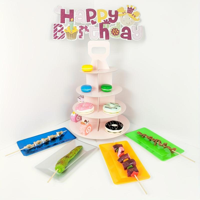 4 Tier Cupcake Stand Pink Cardboard Dessert Display Tower