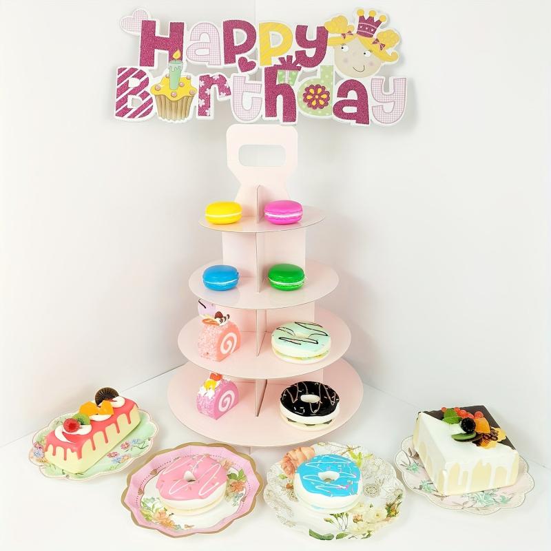 4 Tier Cupcake Stand Pink Cardboard Dessert Display Tower