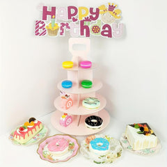 4 Tier Cupcake Stand Pink Cardboard Dessert Display Tower