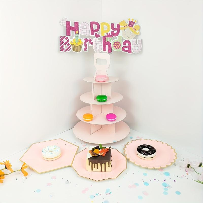 4 Tier Cupcake Stand Pink Cardboard Dessert Display Tower