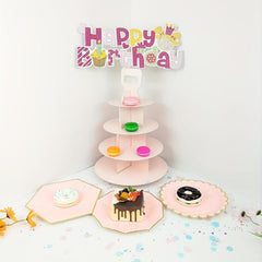 4 Tier Cupcake Stand Pink Cardboard Dessert Display Tower