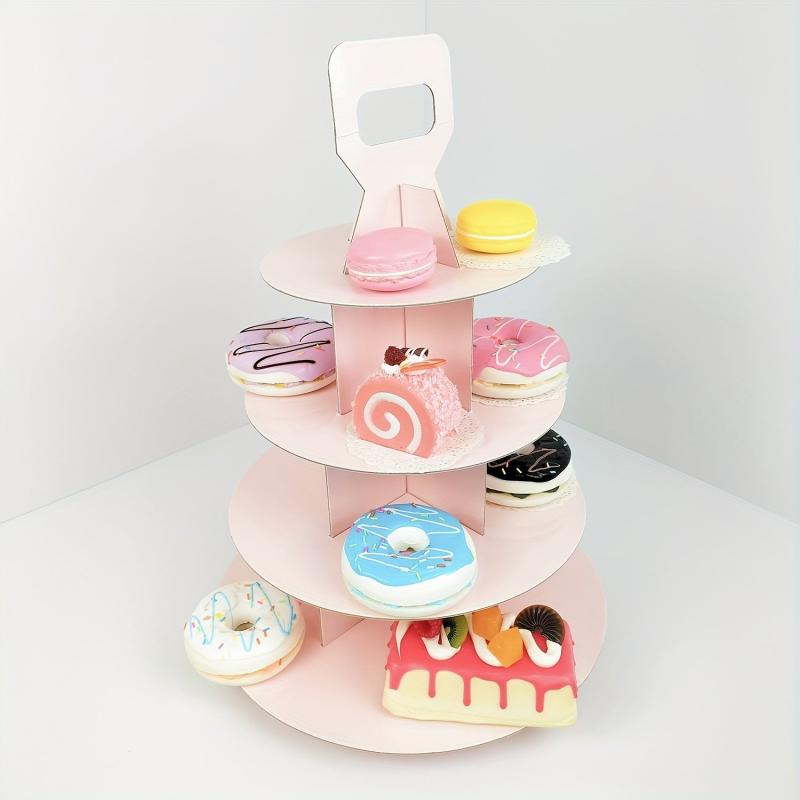 4 Tier Cupcake Stand Pink Cardboard Dessert Display Tower